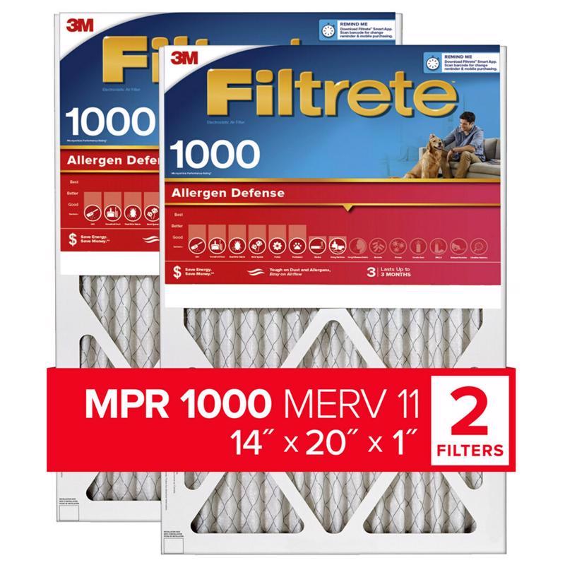 FILTRETE进口代理批发 Filterrete 14 英寸宽X 20 英寸高X 1 英寸深 11 MERV 褶式空气过滤器 2 个装