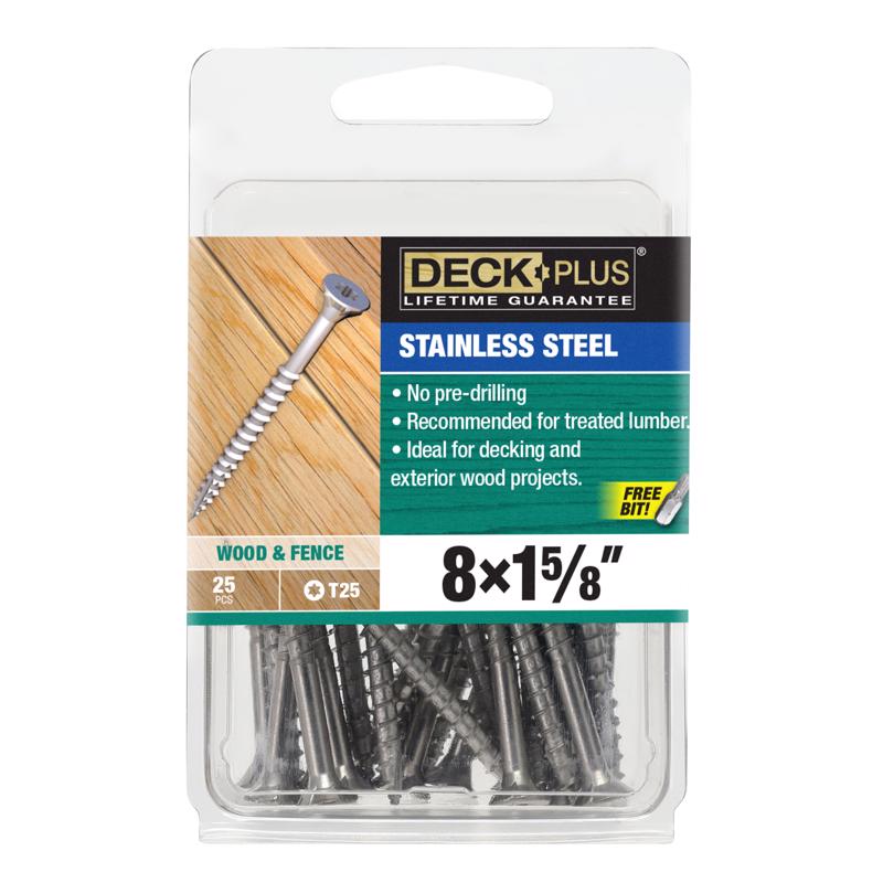 HILLMAN Deck Plus No. 8 Ga. X 1-5/8 in. L Stainless Steel Star Flat Head Deck Screws 25 pk