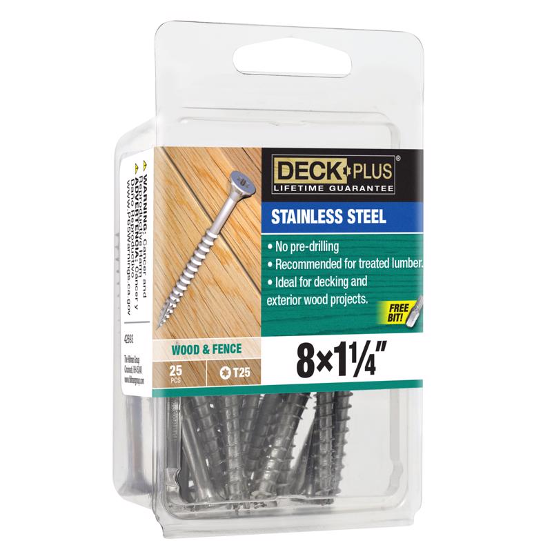HILLMAN Deck Plus No. 8 Ga. X 1-1/4 in. L Stainless Steel Star Flat Head Deck Screws 25 pk