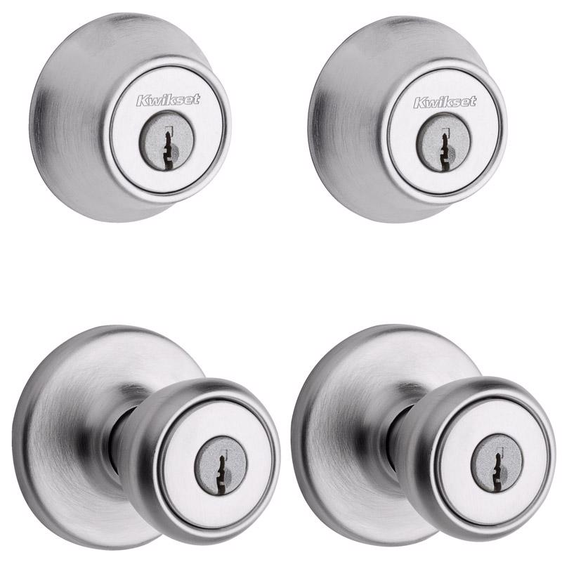 KWIKSET进口代理批发 Kwikset Tylo 缎面镀铬门锁和入口门把手 1-3/4 英寸。