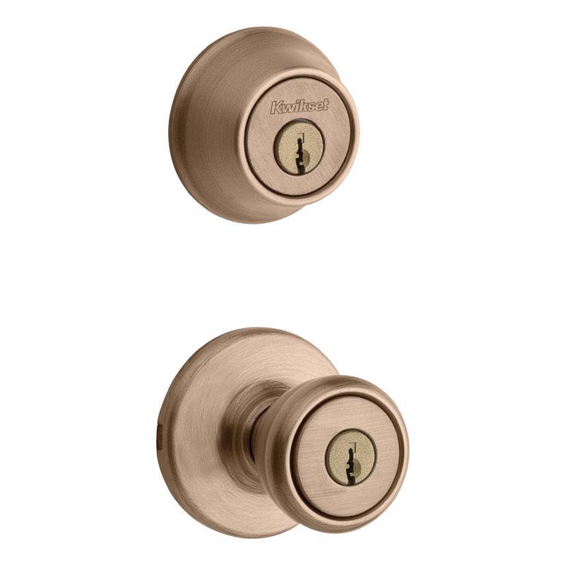 KWIKSET进口代理批发 Kwikset Tylo 古董黄铜锁舌和通道门把手 1-3/4 英寸。