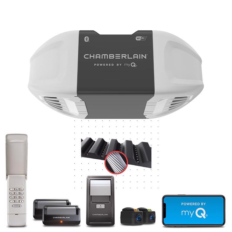 CHAMBERLAIN进口代理批发 Chamberlain 智能 0.5 马力皮带传动 WiFi 兼容智能车库门开启器