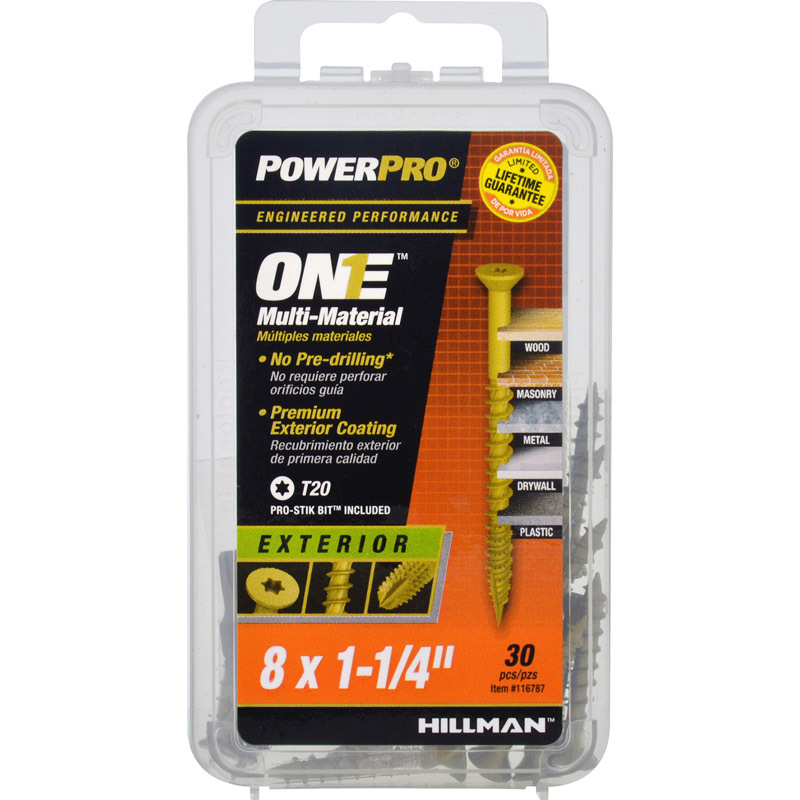 HILLMAN进口代理批发 HILLMAN POWERPRO ONE 8 号 X 1-1/4 英寸 L 星形平头粗多材料螺钉