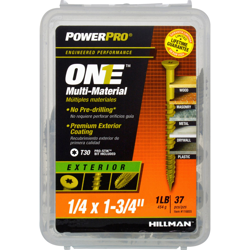 HILLMAN进口代理批发 HILLMAN POWERPRO ONE 1/4 英寸 X 1-3/4 英寸 L 星形平头粗头多材料螺钉