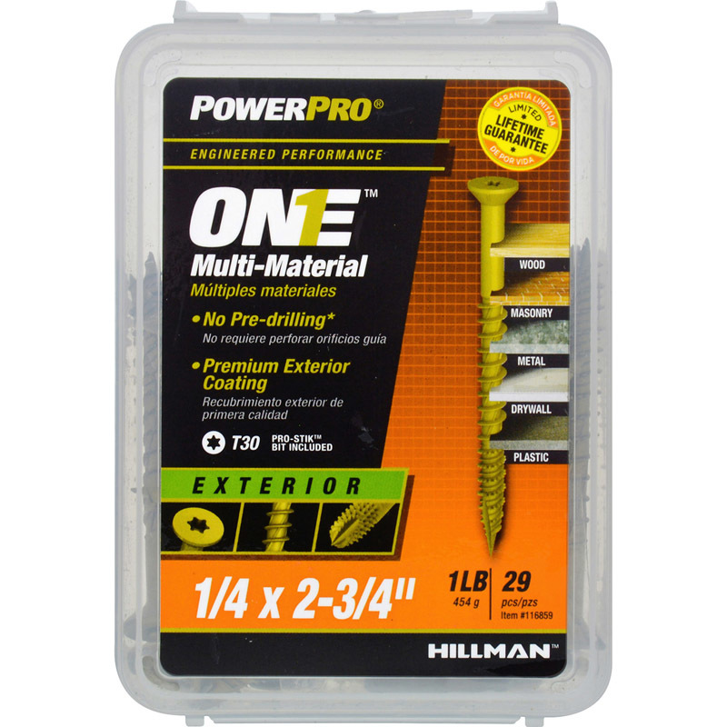 HILLMAN进口代理批发 HILLMAN POWERPRO ONE 1/4 英寸 X 2-3/4 英寸 L 星形平头粗头多材料螺钉