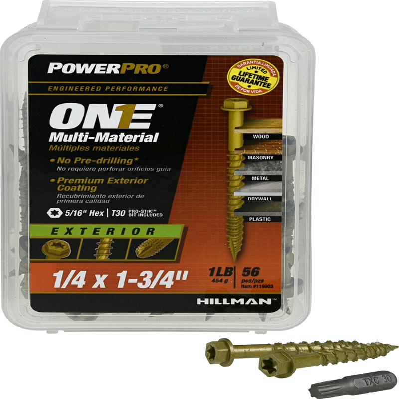 HILLMAN进口代理批发 HILLMAN Power Pro 1/4 英寸 X 1-3/4 英寸 L 星形六角垫圈头粗多材料螺钉