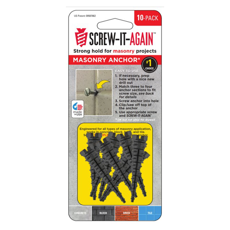 SCREW-IT-AGAIN进口代理批发 SCREW-IT-AGAIN 1/4 英寸 DX 2 英寸 L 聚丙烯六角头砌体锚栓 10 个一包