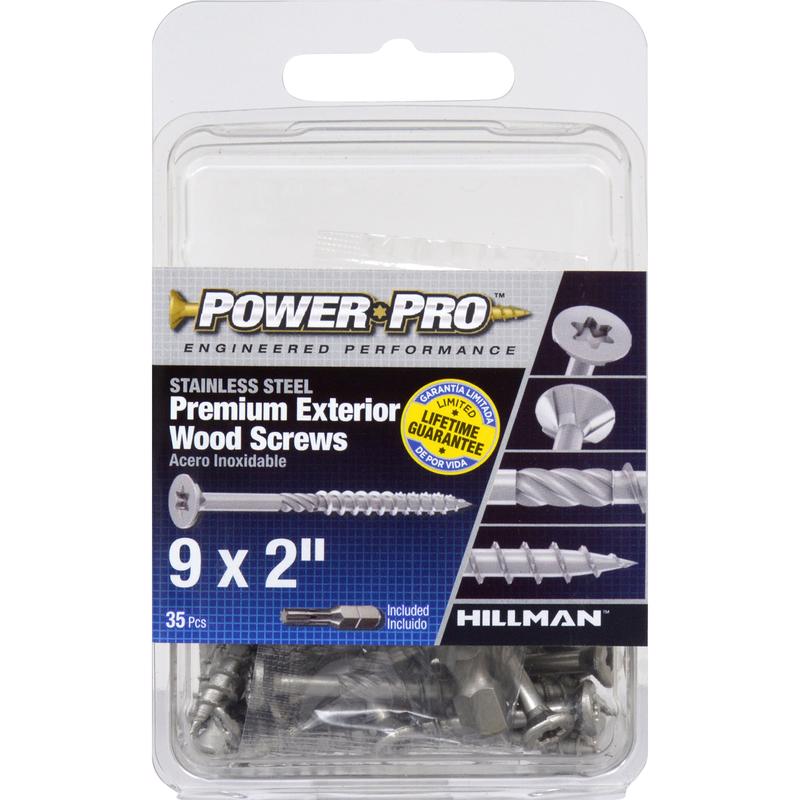 HILLMAN进口代理批发 HILLMAN Power Pro 9 英寸 X 2 英寸 L 不锈钢星形平头外部甲板螺丝 35 个/包