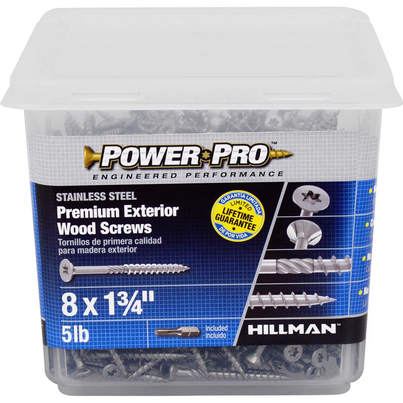 HILLMAN进口代理批发 HILLMAN Power Pro 8 号 Ga. X 1-3/4 英寸 L 不锈钢星形平头外部甲板螺丝 5 磅 8