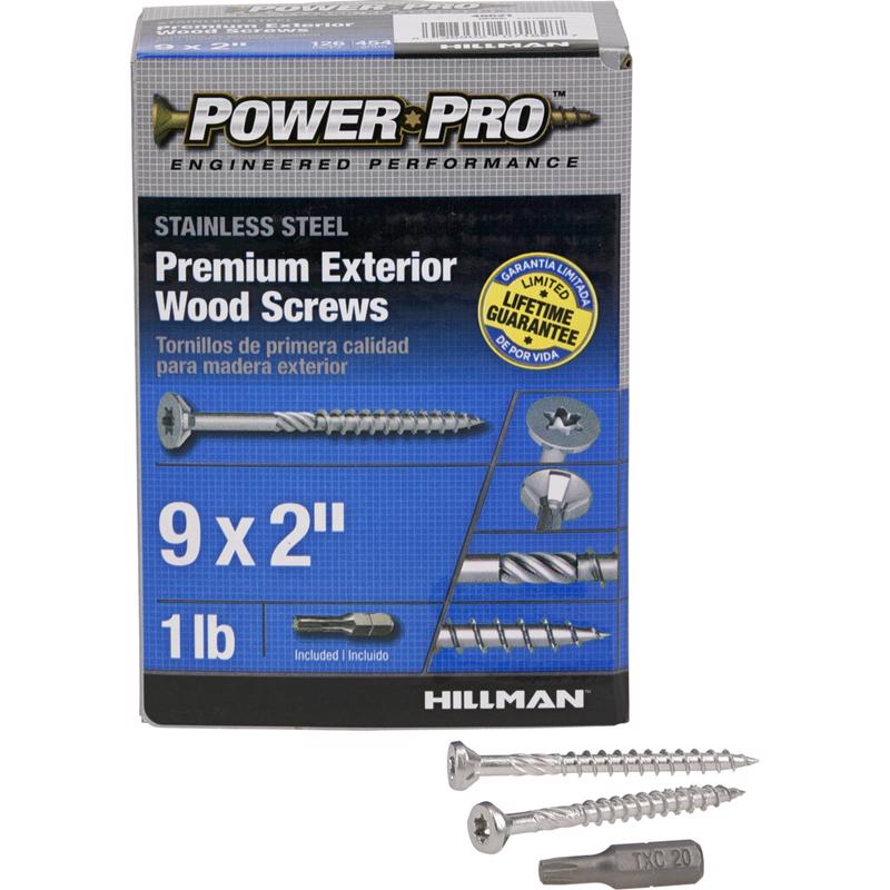 HILLMAN进口代理批发 HILLMAN Power Pro 9 号 Ga. X 2 英寸 L 不锈钢星形平头外部甲板螺丝 1 磅 126 p