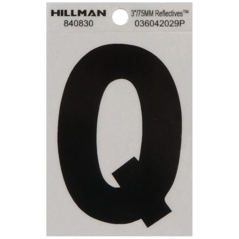 HILLMAN进口代理批发 Hillman 3 英寸反光黑色乙烯基自粘字母 Q 1 件