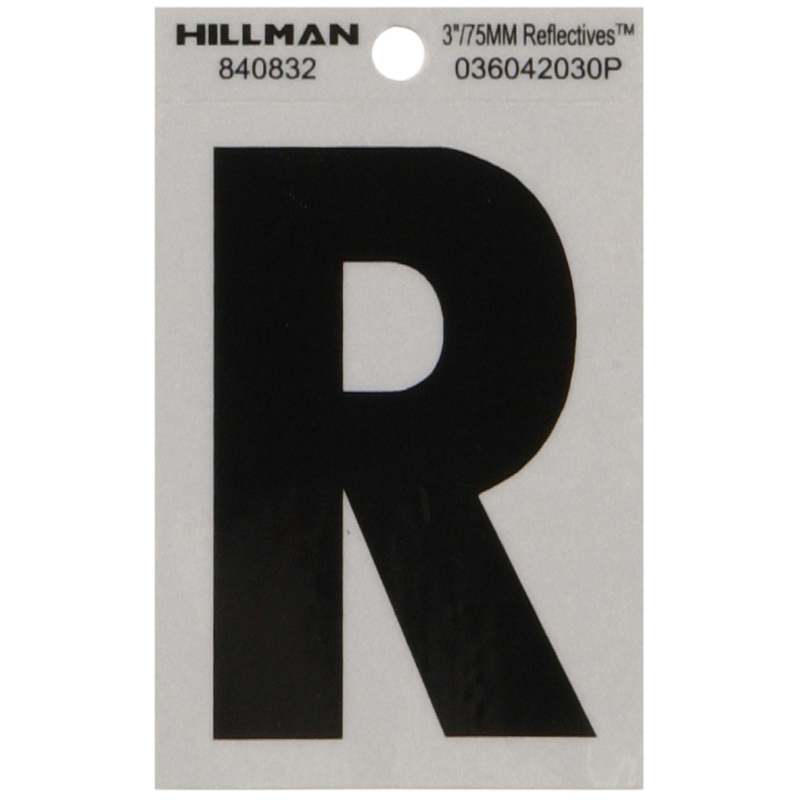 HILLMAN进口代理批发 Hillman 3 英寸反光黑色乙烯基自粘字母 R 1 件