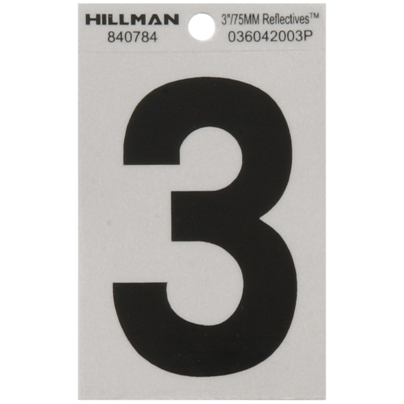 HILLMAN进口代理批发 Hillman 3 英寸反光黑色乙烯基自粘 3 号 1 件