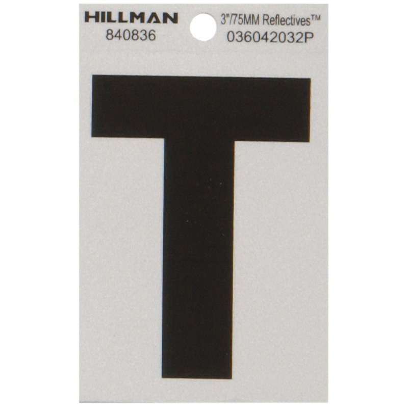 HILLMAN进口代理批发 Hillman 3 英寸反光黑色乙烯基自粘字母 T 1 件