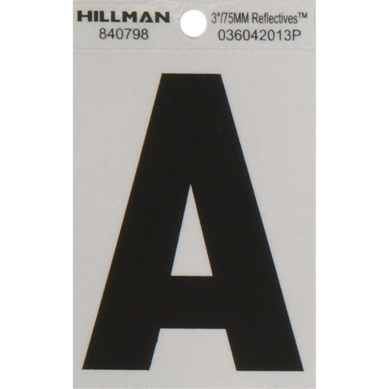 HILLMAN进口代理批发 Hillman 3 英寸反光黑色乙烯基自粘字母 A 1 件