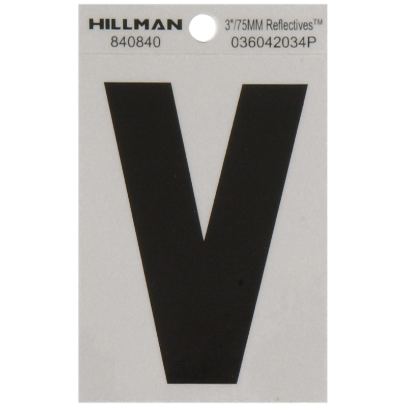 HILLMAN进口代理批发 Hillman 3 英寸反光黑色乙烯基自粘字母 V 1 件