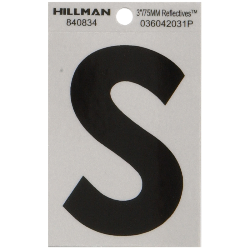 HILLMAN进口代理批发 Hillman 3 英寸反光黑色乙烯基自粘字母 S 1 件