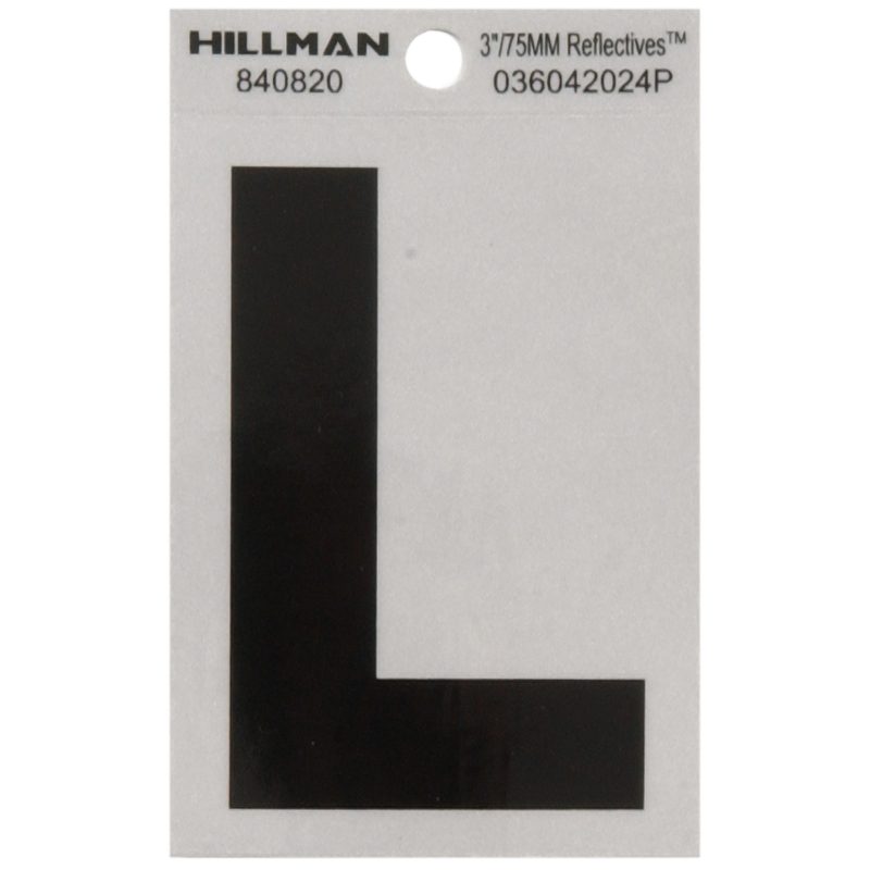 HILLMAN进口代理批发 Hillman 3 英寸反光黑色乙烯基自粘字母 L 1 件