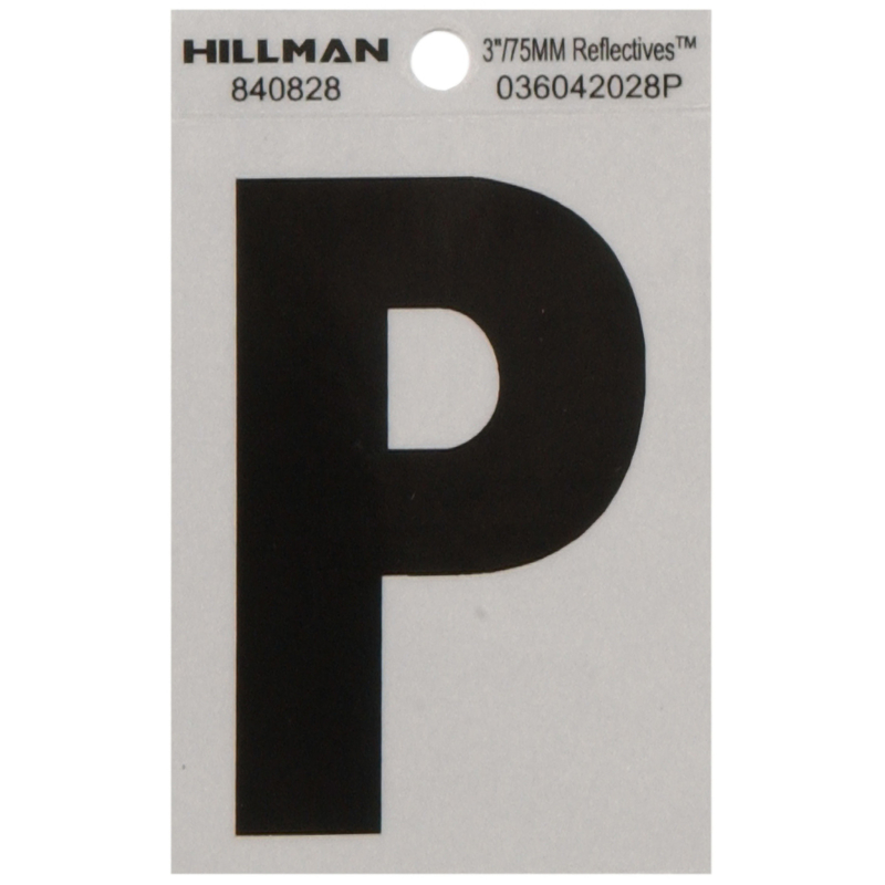 HILLMAN进口代理批发 Hillman 3 英寸反光黑色乙烯基自粘字母 P 1 件