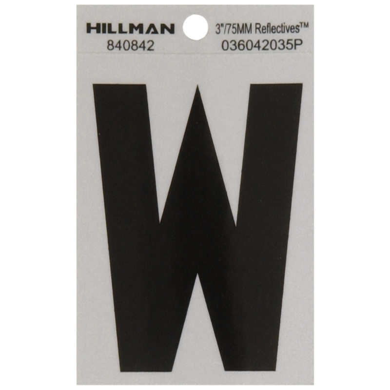 HILLMAN进口代理批发 Hillman 3 英寸反光黑色乙烯基自粘字母 W 1 件