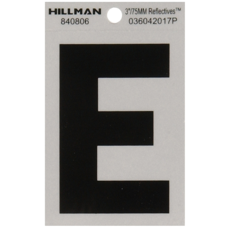 HILLMAN进口代理批发 Hillman 3 英寸反光黑色乙烯基自粘字母 E 1 件