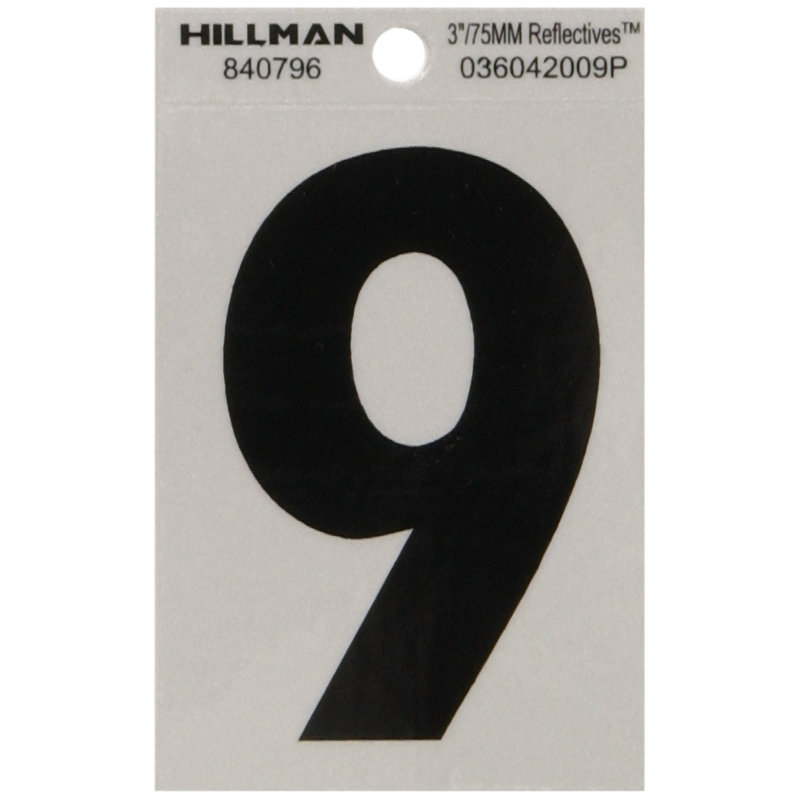 HILLMAN进口代理批发 Hillman 3 英寸反光黑色乙烯基自粘式 9 号 1 件