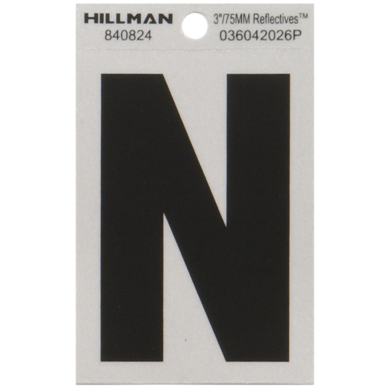 HILLMAN进口代理批发 Hillman 3 英寸反光黑色乙烯基自粘字母 N 1 件