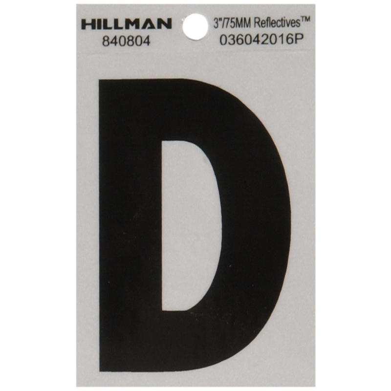 HILLMAN进口代理批发 Hillman 3 英寸反光黑色乙烯基自粘字母 D 1 件