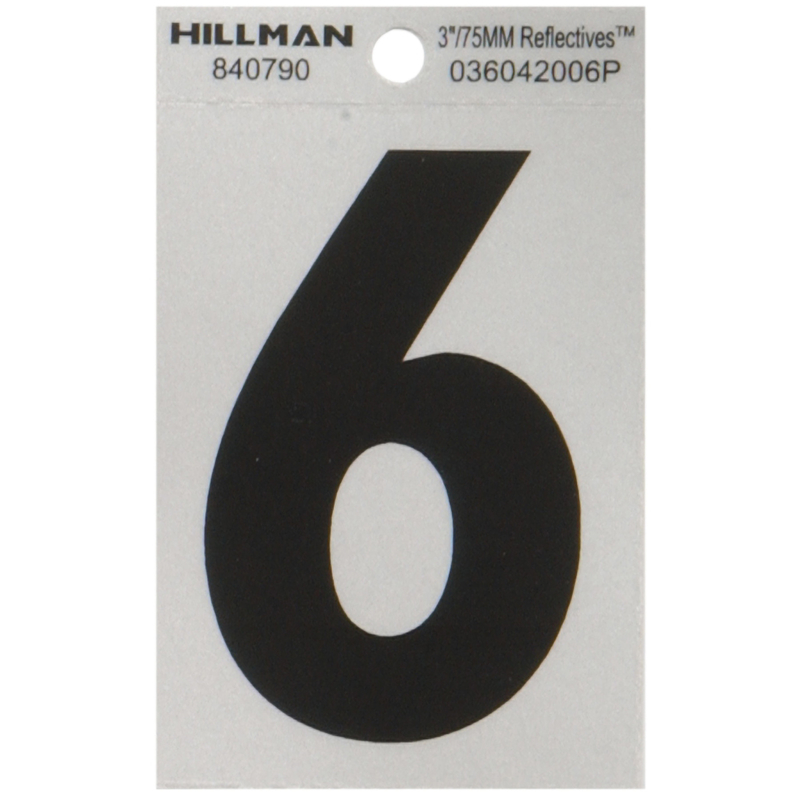 HILLMAN进口代理批发 Hillman 3 英寸反光黑色乙烯基自粘式 6 号 1 件