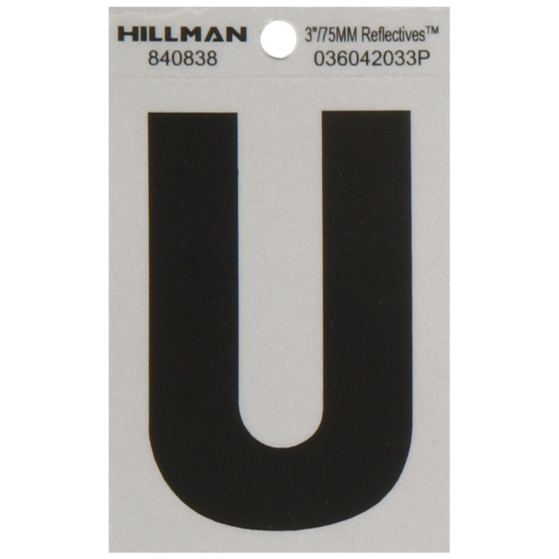 HILLMAN进口代理批发 Hillman 3 英寸反光黑色乙烯基自粘字母 U 1 件