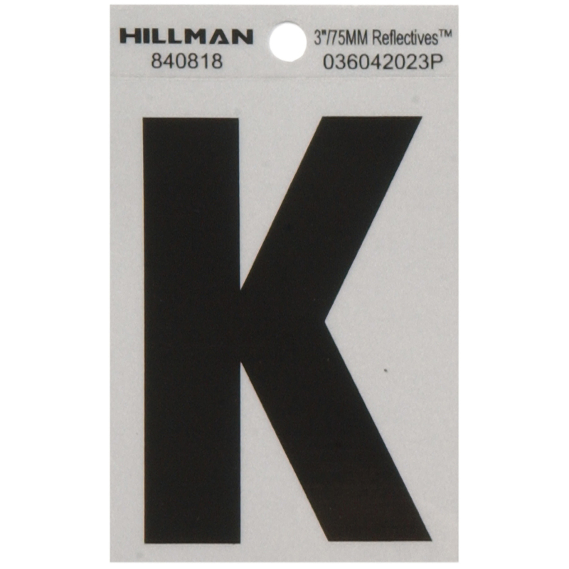 HILLMAN进口代理批发 Hillman 3 英寸反光黑色乙烯基自粘字母 K 1 件