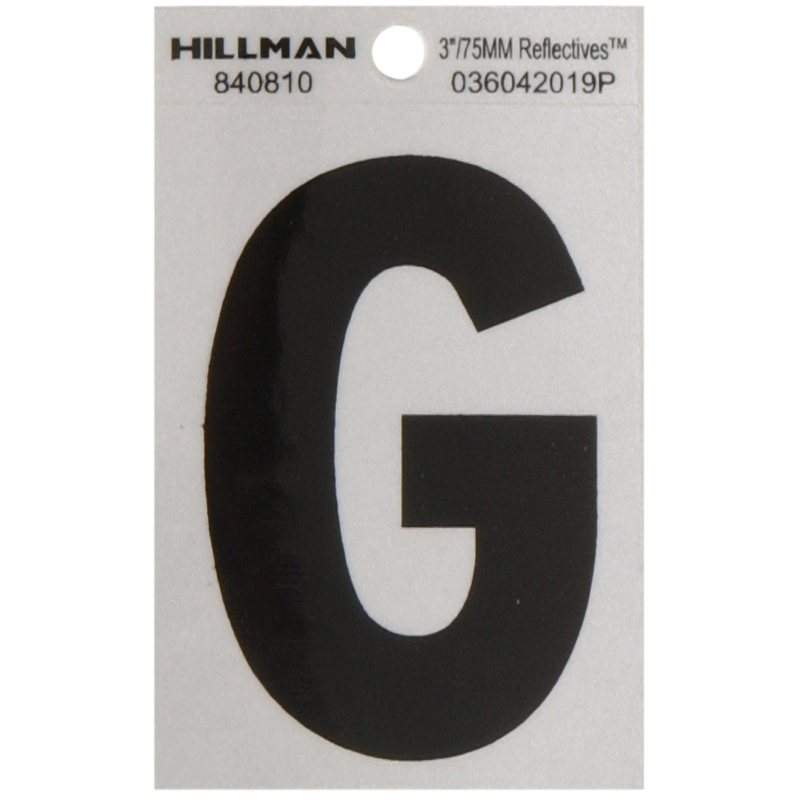 HILLMAN进口代理批发 Hillman 3 英寸反光黑色乙烯基自粘字母 G 1 件