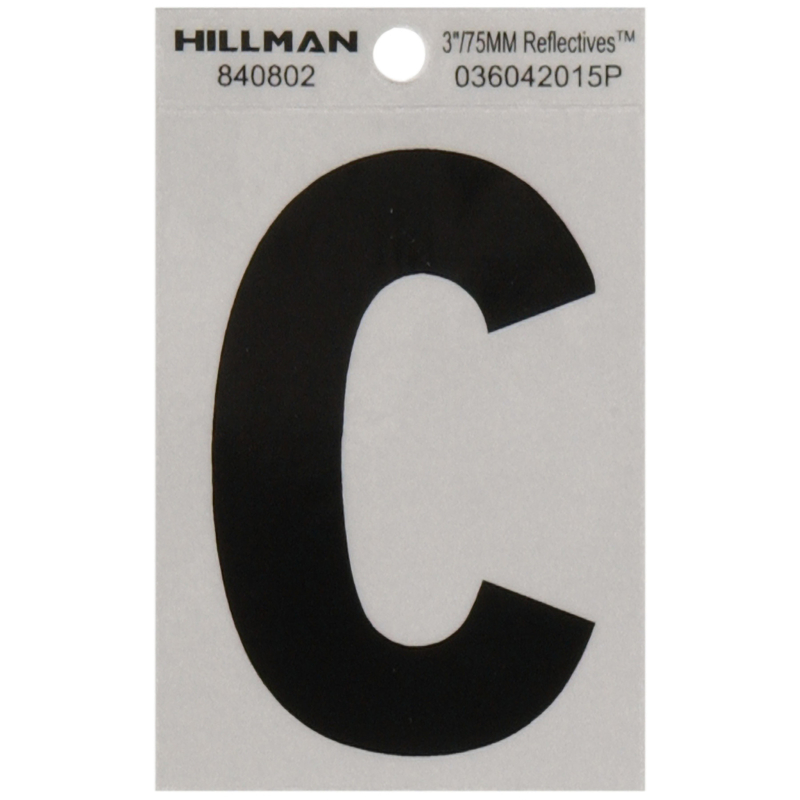 HILLMAN进口代理批发 Hillman 3 英寸反光黑色乙烯基自粘字母 C 1 件