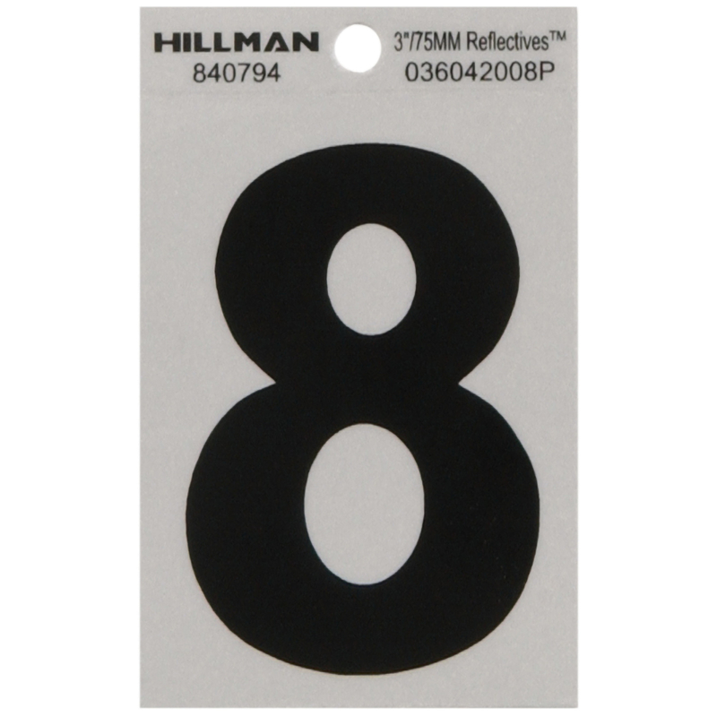 HILLMAN进口代理批发 Hillman 3 英寸反光黑色乙烯基自粘胶 8 号 1 件