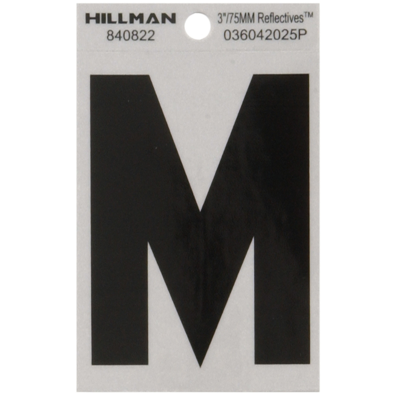 HILLMAN进口代理批发 Hillman 3 英寸反光黑色乙烯基自粘字母 M 1 件