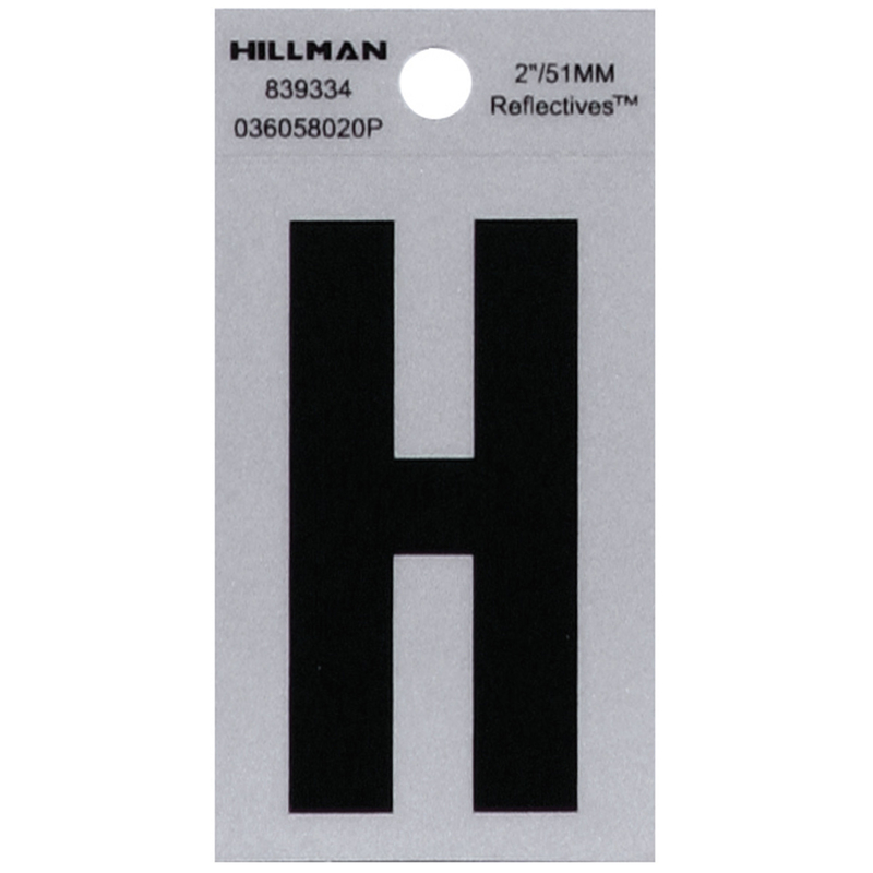 HILLMAN进口代理批发 Hillman 2 英寸反光黑色乙烯基自粘字母 H 1 件