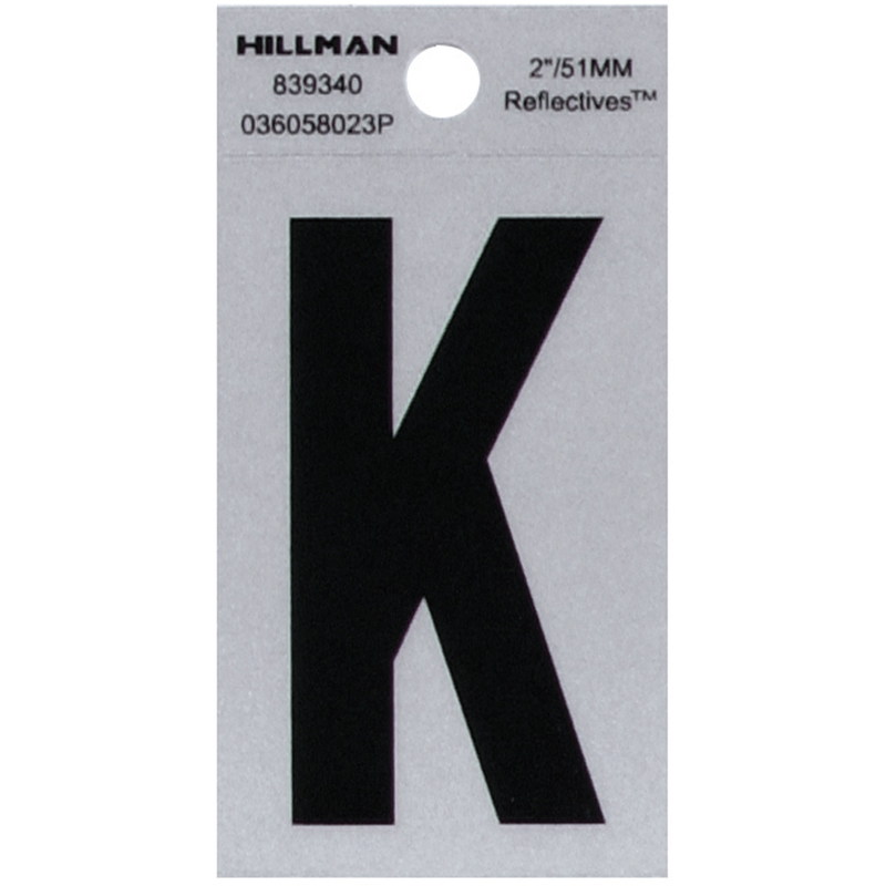 HILLMAN进口代理批发 Hillman 2 英寸反光黑色乙烯基自粘字母 K 1 件