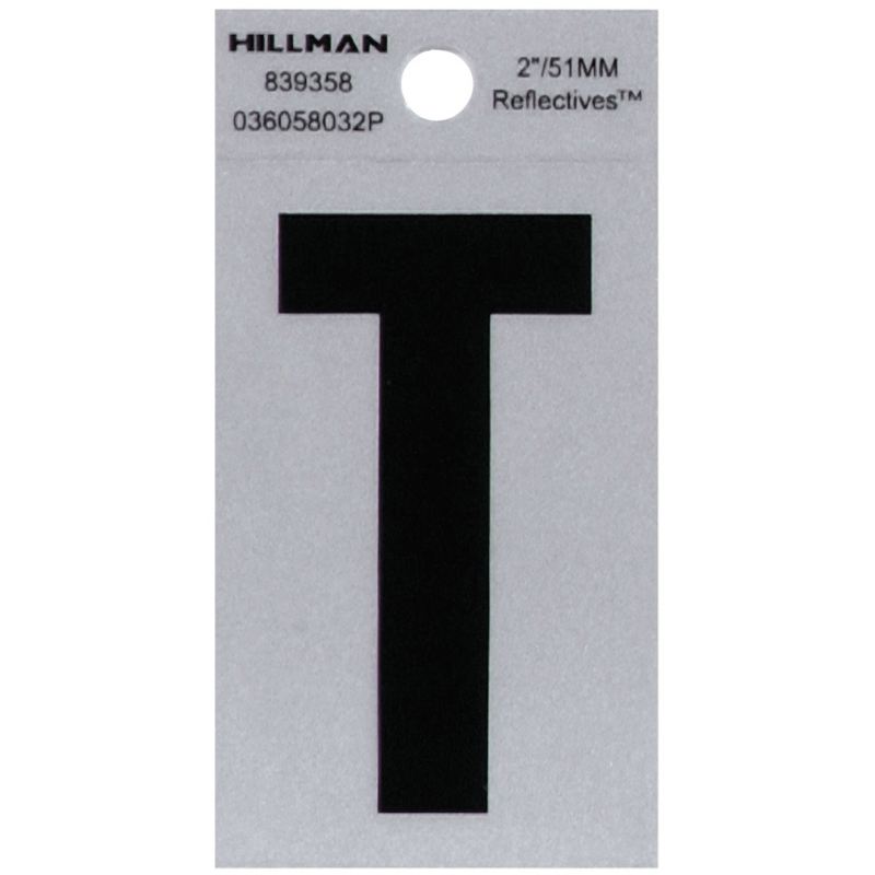 HILLMAN进口代理批发 Hillman 2 英寸反光黑色乙烯基自粘字母 T 1 件