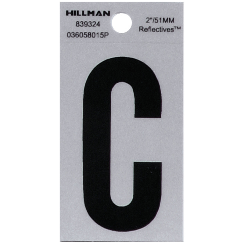 HILLMAN进口代理批发 Hillman 2 英寸反光黑色乙烯基自粘字母 C 1 件