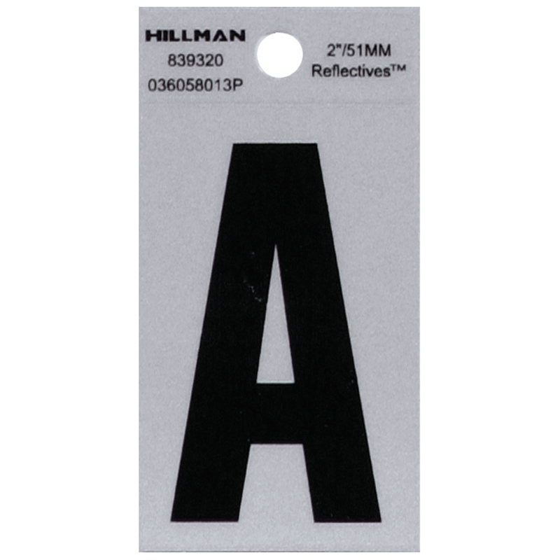 HILLMAN进口代理批发 Hillman 2 英寸反光黑色乙烯基自粘字母 A 1 件