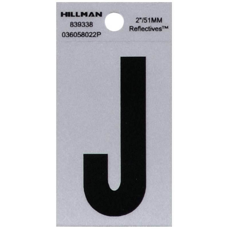 HILLMAN进口代理批发 Hillman 2 英寸反光黑色乙烯基自粘字母 J 1 件