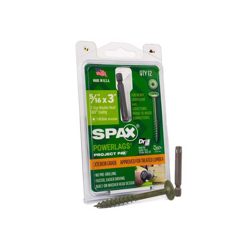 SPAX进口代理批发 SPAX PowerLag 5/16 英寸 X 3 英寸长 T-40 垫圈头锯齿结构螺钉