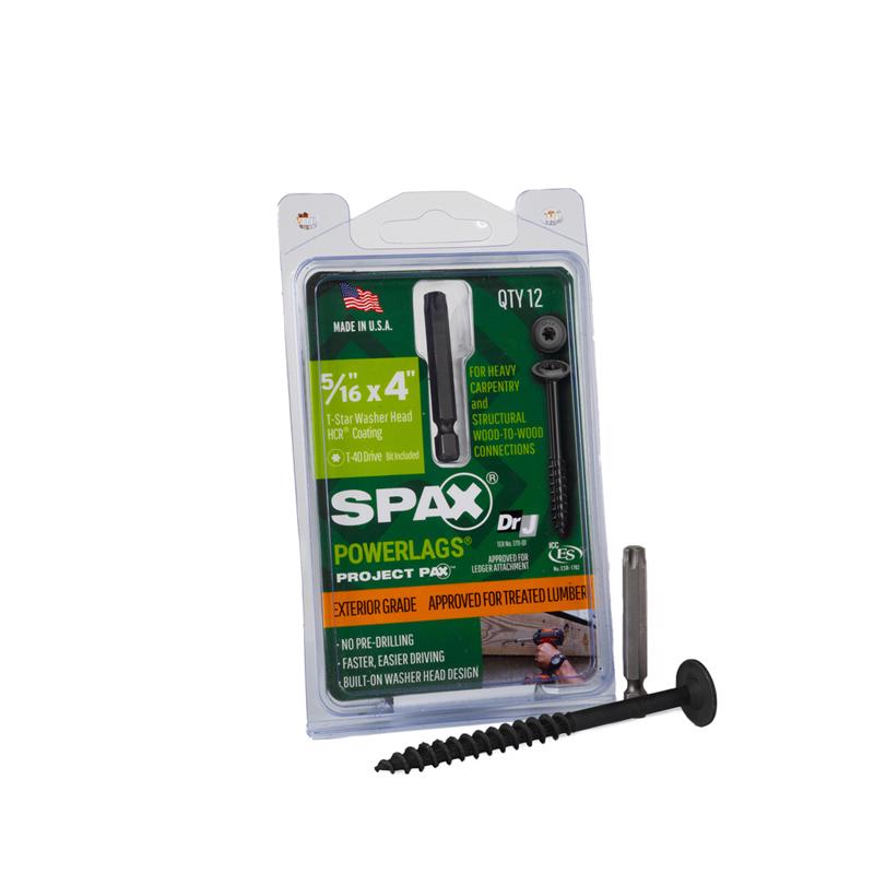 SPAX进口代理批发 SPAX PowerLag 5/16 英寸 X 4 英寸长 T-40 垫圈头锯齿结构螺钉