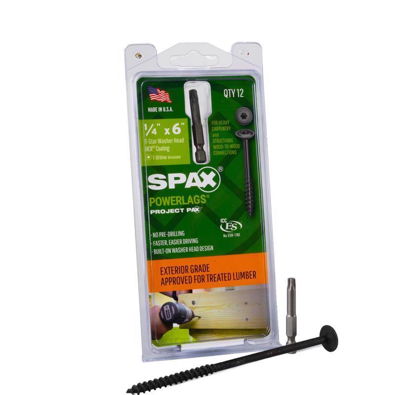 SPAX进口代理批发 SPAX PowerLag 1/4 英寸 X 6 英寸长 T-30 垫圈头锯齿结构螺钉