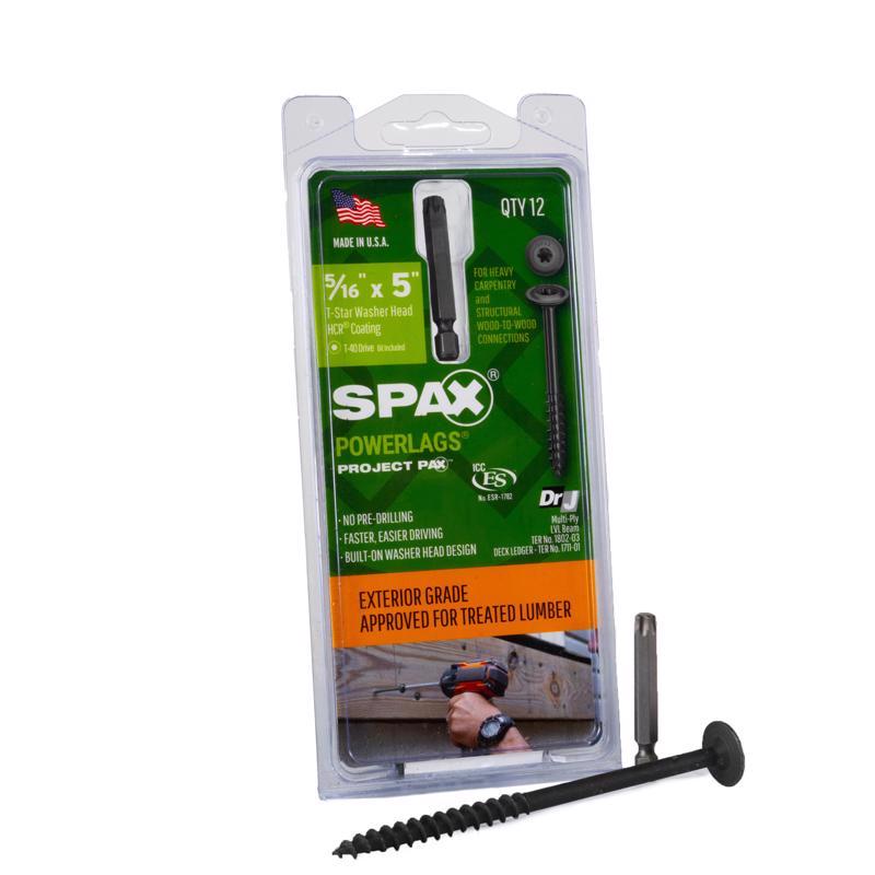 SPAX进口代理批发 SPAX PowerLag 5/16 英寸 X 5 英寸长 T-30 垫圈头锯齿结构螺钉