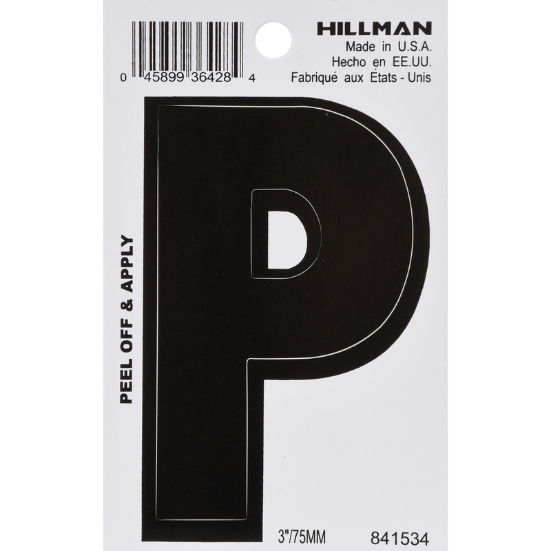 HILLMAN进口代理批发 Hillman 3 英寸黑色乙烯基自粘字母 P 1 件