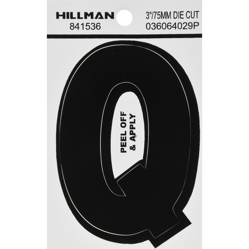 HILLMAN进口代理批发 Hillman 3 英寸黑色乙烯基自粘字母 Q 1 件