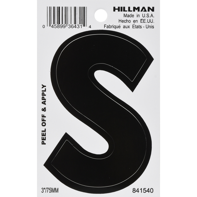 HILLMAN进口代理批发 Hillman 3 英寸黑色乙烯基自粘字母 S 1 件