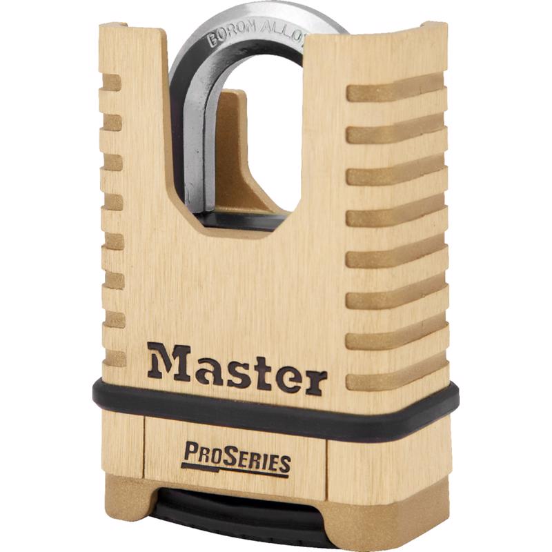 MASTER LOCK进口代理批发 玛斯特锁 ProSeries 6.56 英寸 HX 2-1/4 英寸宽黄铜 4 位数字组合带护罩挂锁