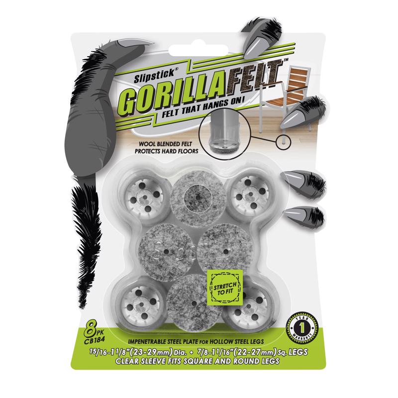 SLIPSTICK进口代理批发 Slipstick GorillaFelt 毛毡/塑料自粘桌/椅腿尖灰色圆形 1 英寸宽 8 包